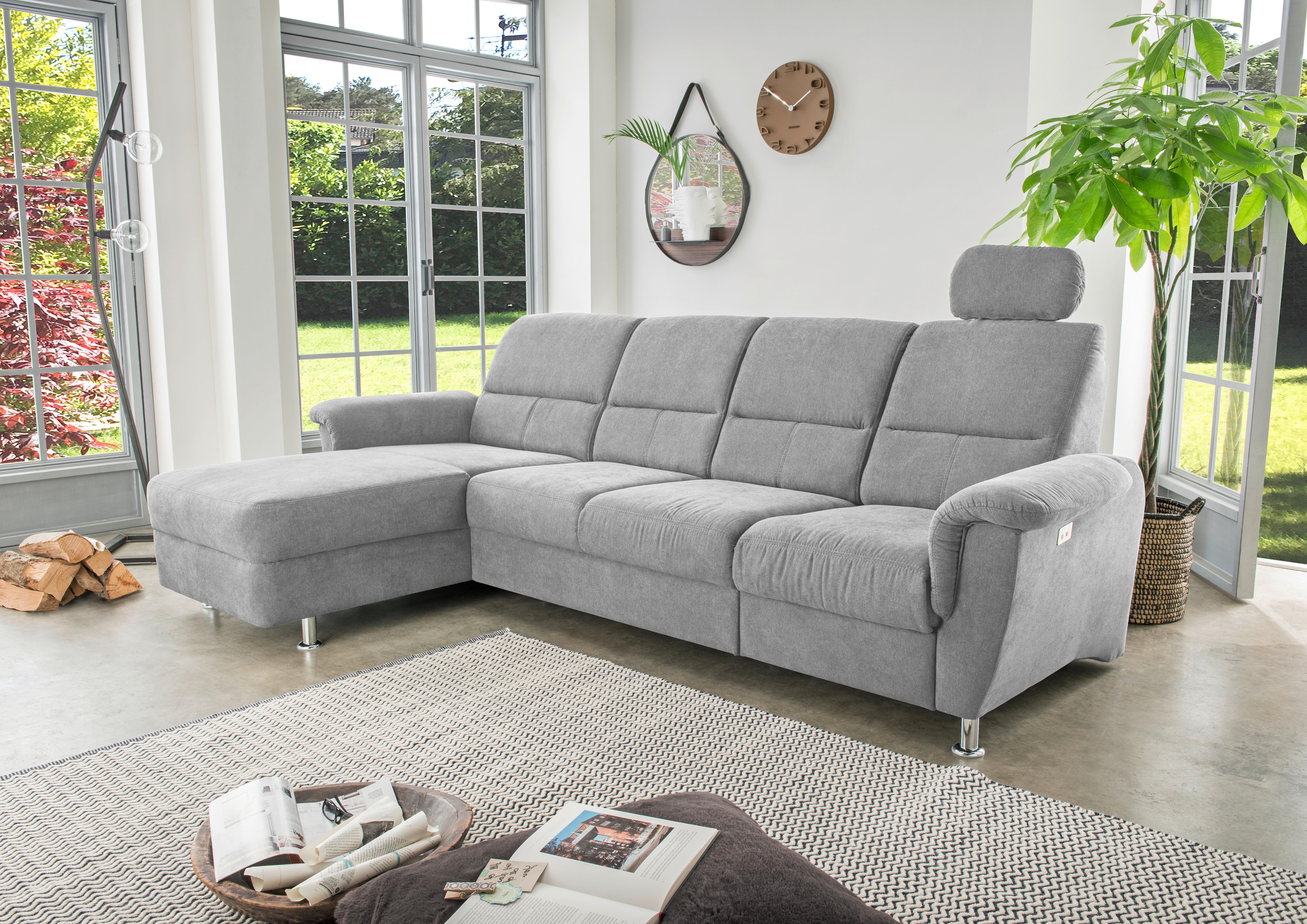 Ecksofa Parole Grau S: 165/292 cm - Chromfarben/Grau, KONVENTIONELL, Textil (165/292cm) - Livetastic