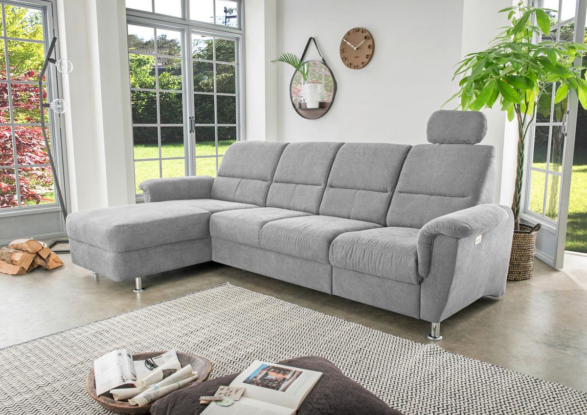 Ecksofa Parole Grau S: 165/292 cm - Chromfarben/Grau, KONVENTIONELL, Textil (165/292cm) - Livetastic