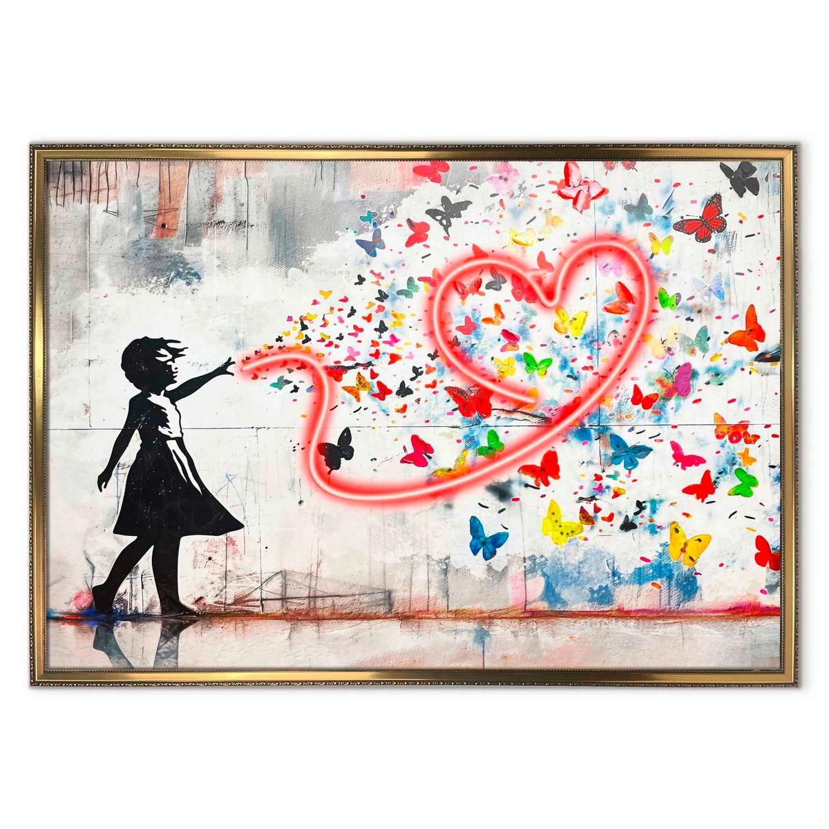 Bild Neon Gold Girl Heart - Multicolor/Schwarz, Basics, Holzwerkstoff/Kunststoff (70/100/3,5cm)