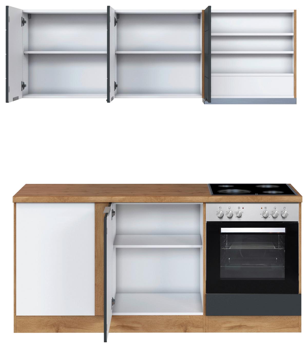 Eckküche Florenz mit Geräte 240x180 cm Grau/Eiche Dekor - Eiche Wotan/Grau, Design, Holzwerkstoff (240/180cm) - Held