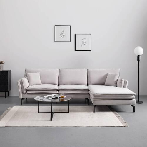 Sedací souprava LANI béžová - černá/světle šedá, Moderní, kov/dřevo (296/86/89-170cm) - Bessagi Home