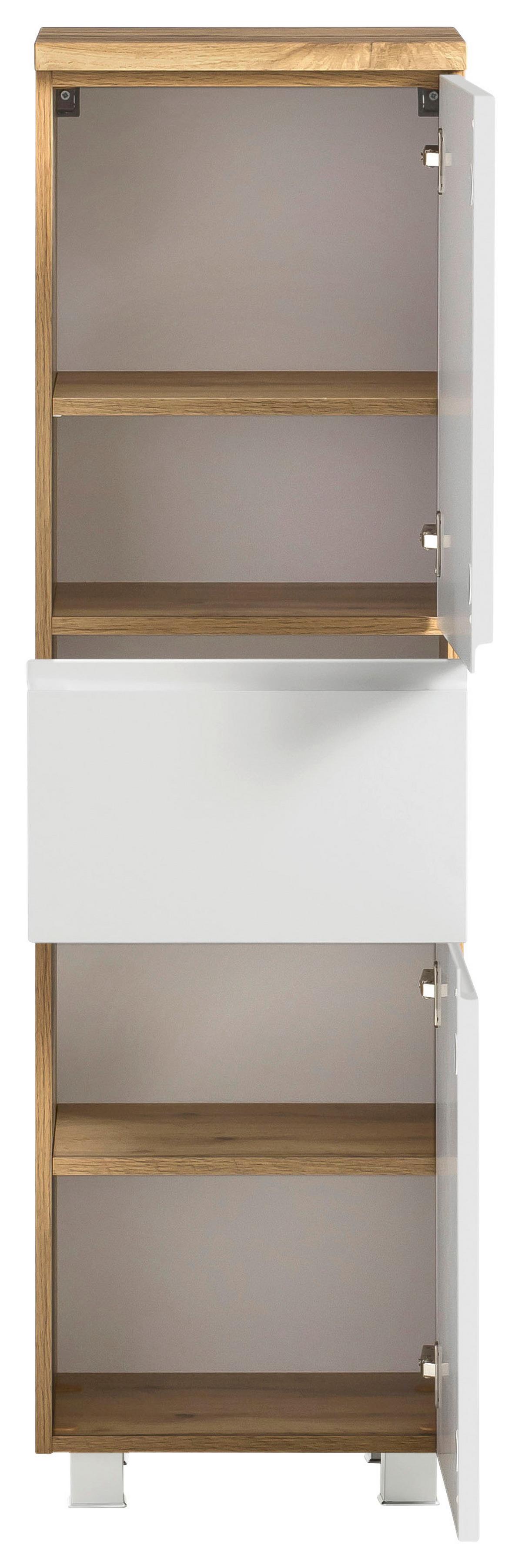 Midischrank Bad Varese B: 40 cm Weiß/Wotaneiche Dekor - Eiche Wotan/Weiß, MODERN, Holzwerkstoff (40/130/35cm) - Held