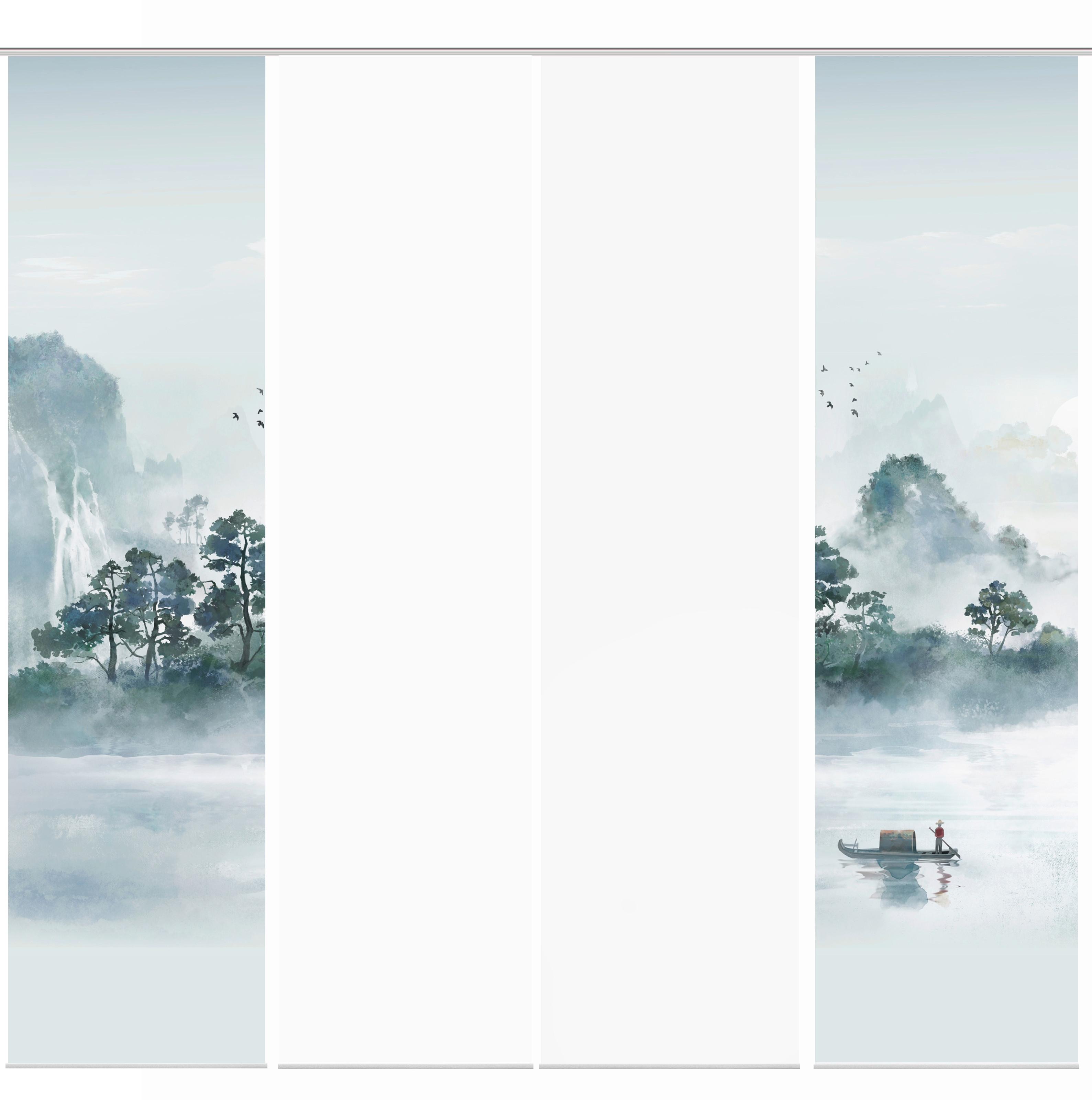 Flächenvorhang Vitnam 4er Set - Graublau/Grün, Design, Textil (60/245cm)