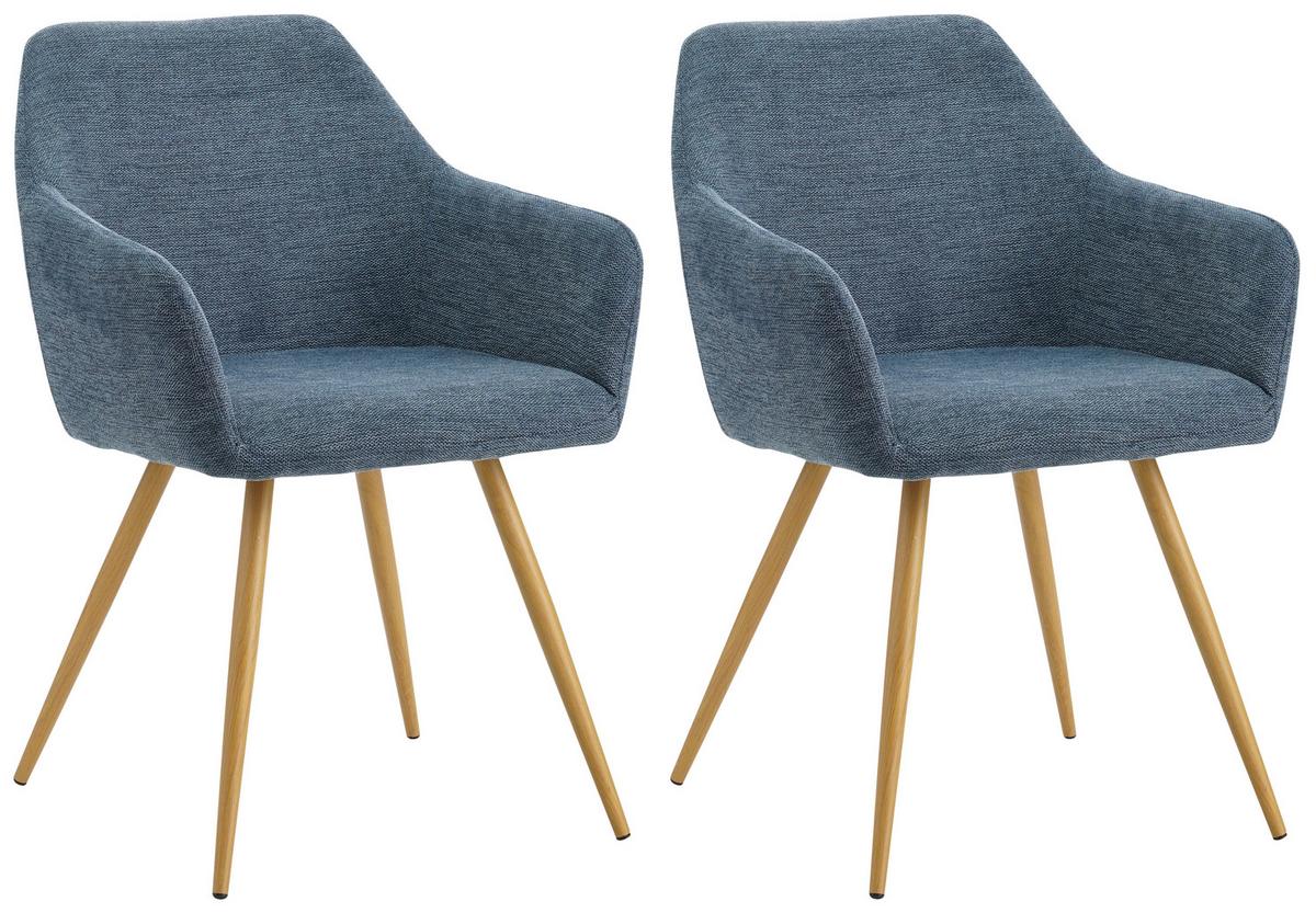 Armlehnstuhl Melinda Blau Gepolstert - Blau/Naturfarben, MODERN, Textil/Metall (56/81,5/63cm) - MID.YOU