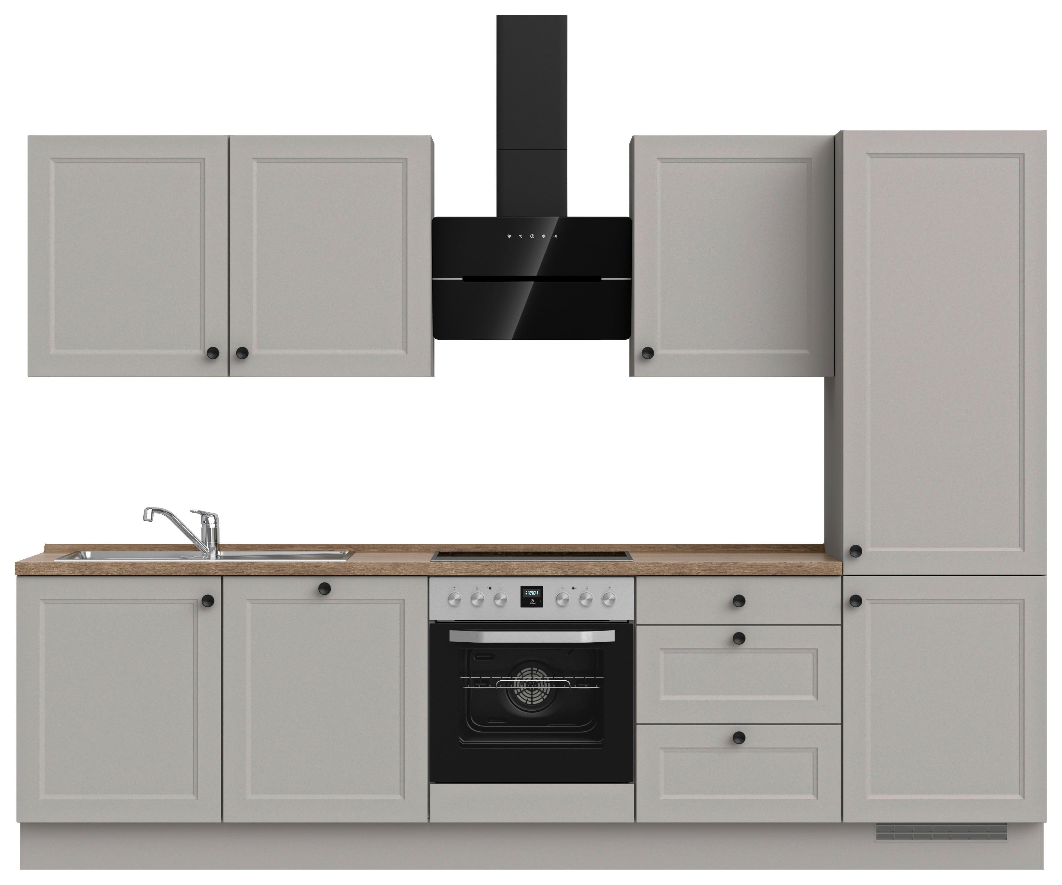 Kuchynská linka 300 cm, kamenná sivá supermatná - čierna/sivá, Modern, kov/kompozitné drevo (300cm) - Nobilia