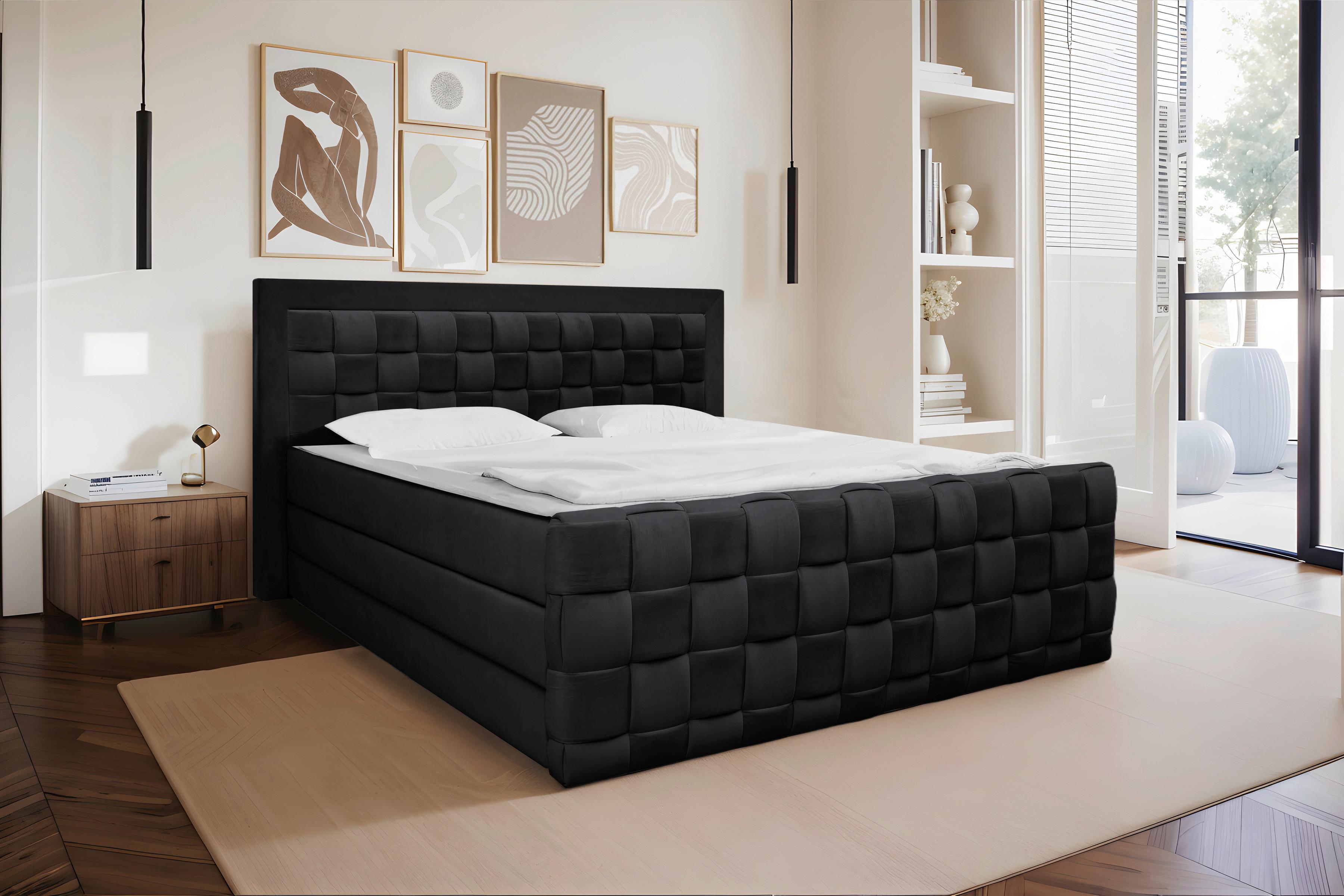 Boxspringbett Grenada Schwarz, Lf: 180x200 cm - Schwarz, MODERN, Textil (180/200cm) - Livetastic