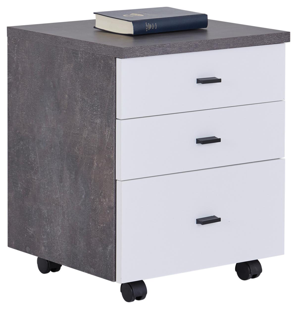 Rollcontainer Betonoptik /weiß 4 You New 2 Yuk 13 - Dunkelgrau/Weiß, MODERN, Holzwerkstoff (43/53/40cm)