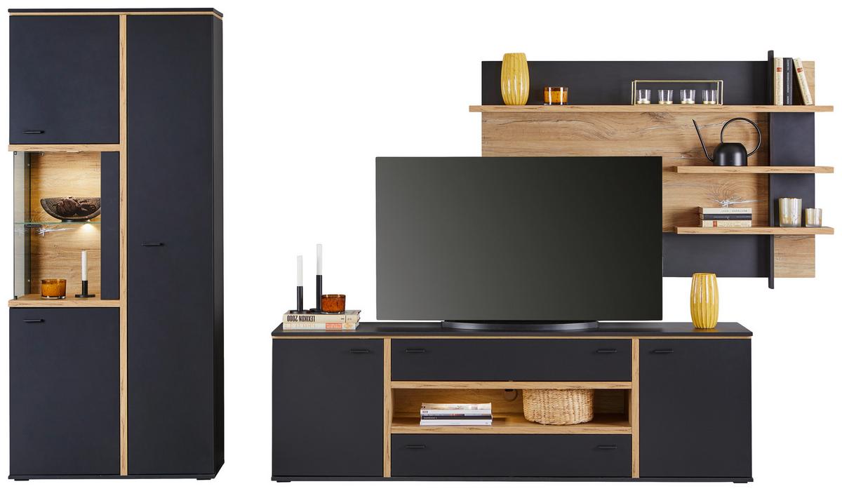 Vitrine Miron B: 86,7 cm Schwarz/Flagstaff Eiche - MODERN, Glas/Holzwerkstoff (86,7/200,6/41,6cm)