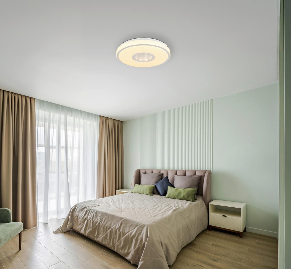 LED-DECKENLEUCHTE 41264T ASTANIA - Chromfarben/Weiß, Basics, Kunststoff/Metall (38/6,5cm) - Globo