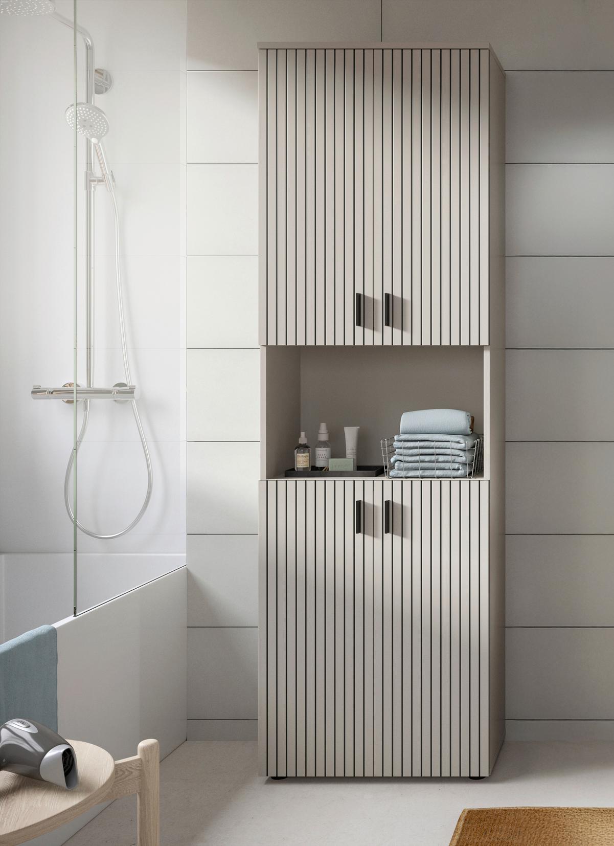 HOCHSCHRANK Mone Kaschmir B: 60cm - Kaschmir/Schwarz, Trend, Holzwerkstoff (60/192/30cm) - MID.YOU