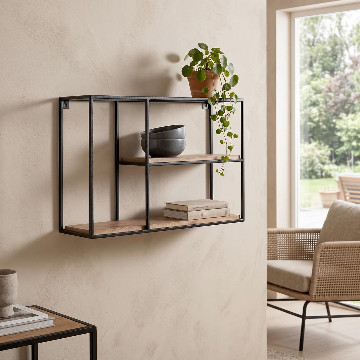 Nástenný regál, š: 60 cm - čierna, Design, kov (60/40/18cm) - MID.YOU