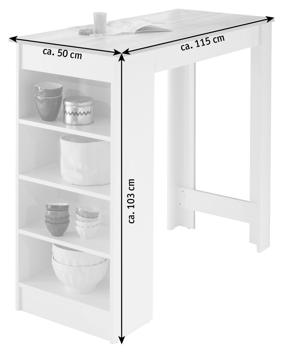 Bartisch Mojito 115x50x103 cm Eiche Dekor/Weiß mit Regal - Eichefarben/Weiß, Design, Holzwerkstoff (115/50/103cm) - MID.YOU