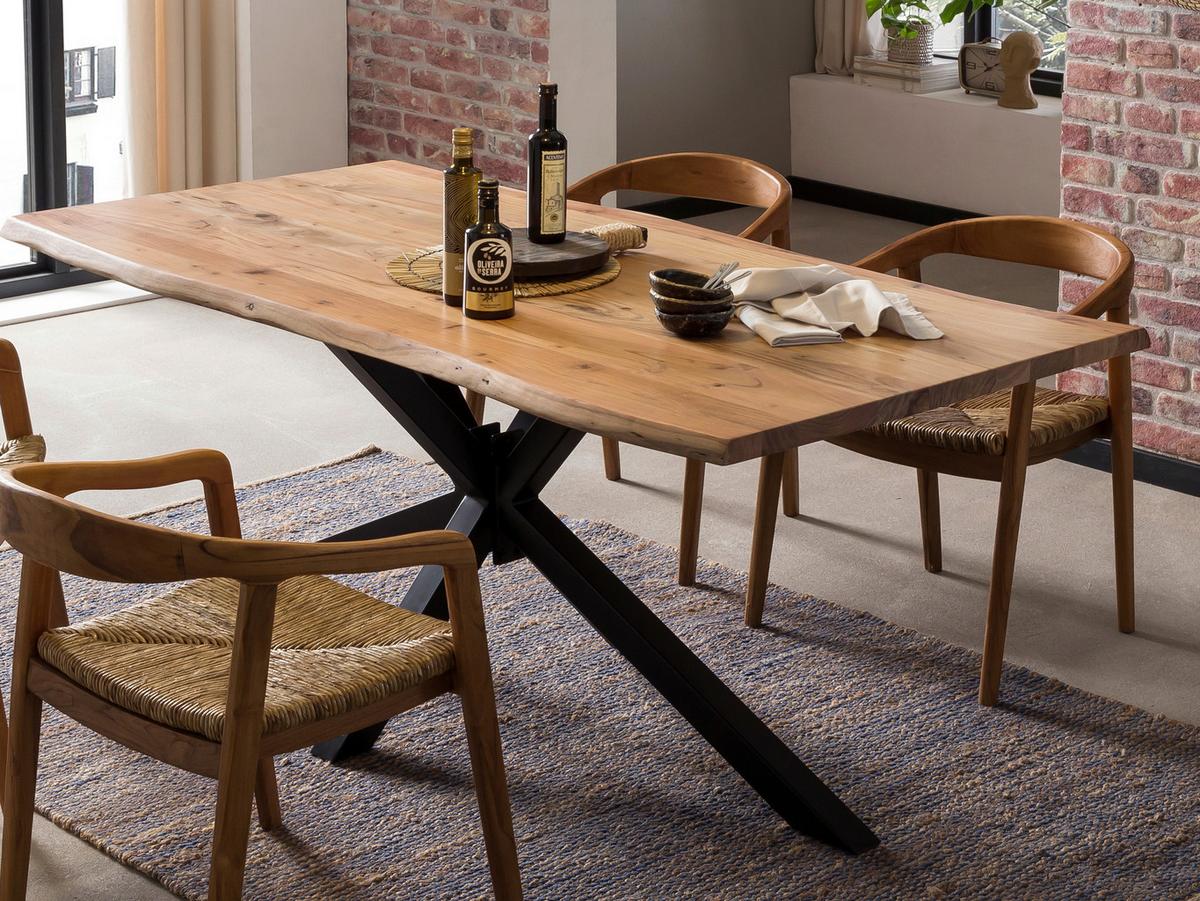 ESSTISCH Schwarz/Naturfarben L: 160cm - Schwarz/Naturfarben, MODERN, Holz/Metall (160/85/78cm) - MID.YOU