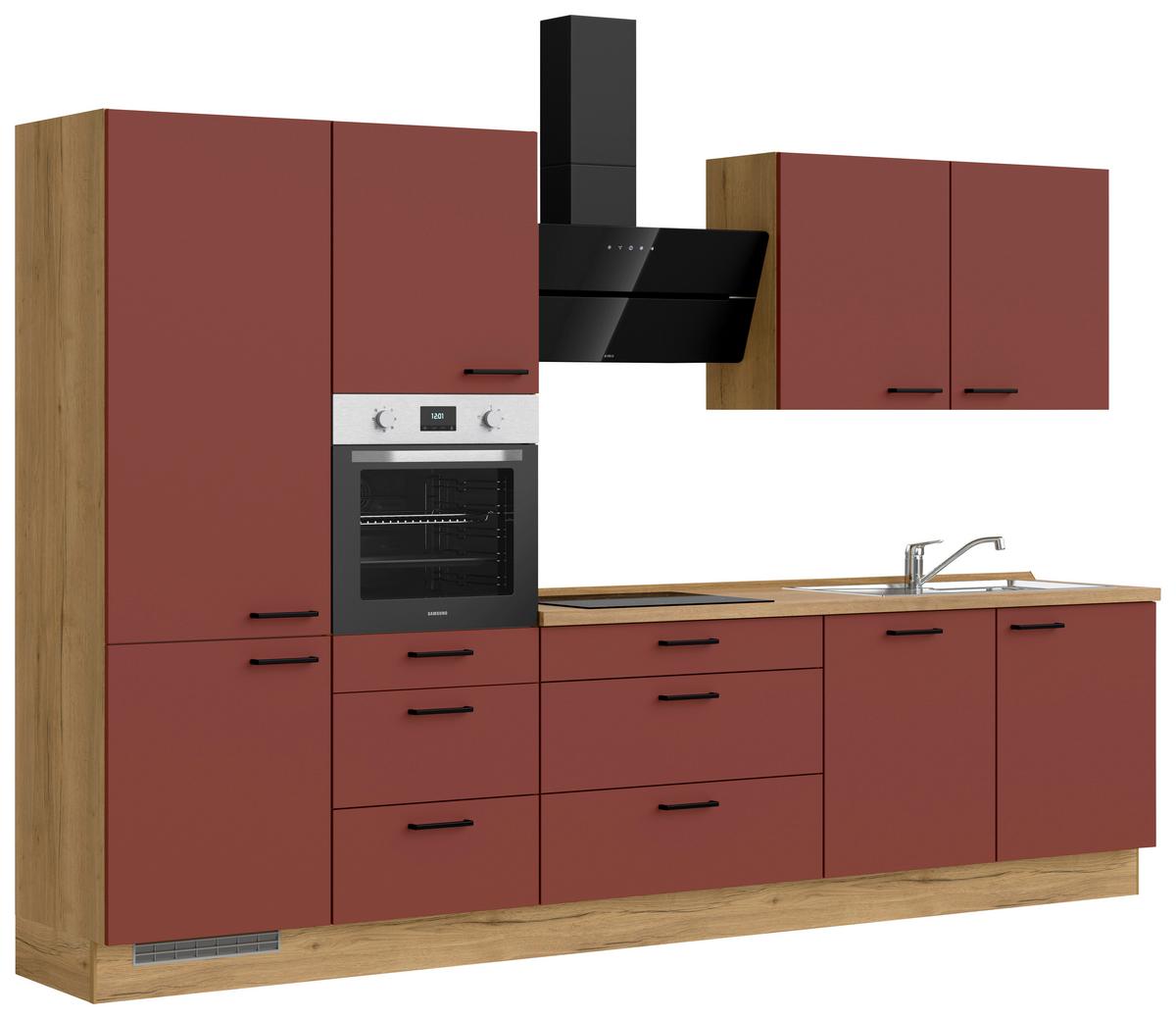 Küchenleerblock Easytouch High-Line, H8 Links - Eichefarben/Rot, MODERN, Holzwerkstoff (330cm) - Nobilia