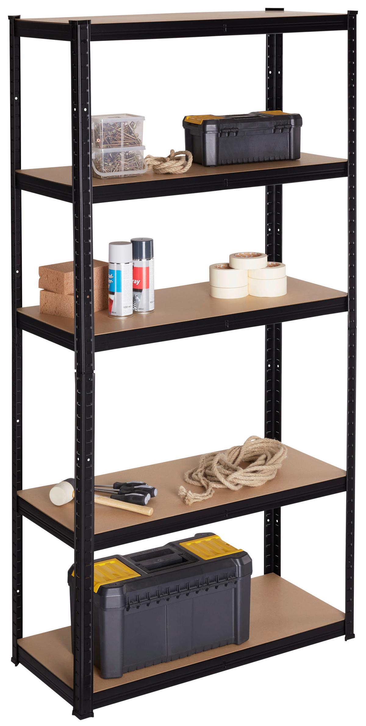Schwerlastregal Theo - Schwarz, Trend, Holzwerkstoff/Metall (90/40/180cm) - Homezone