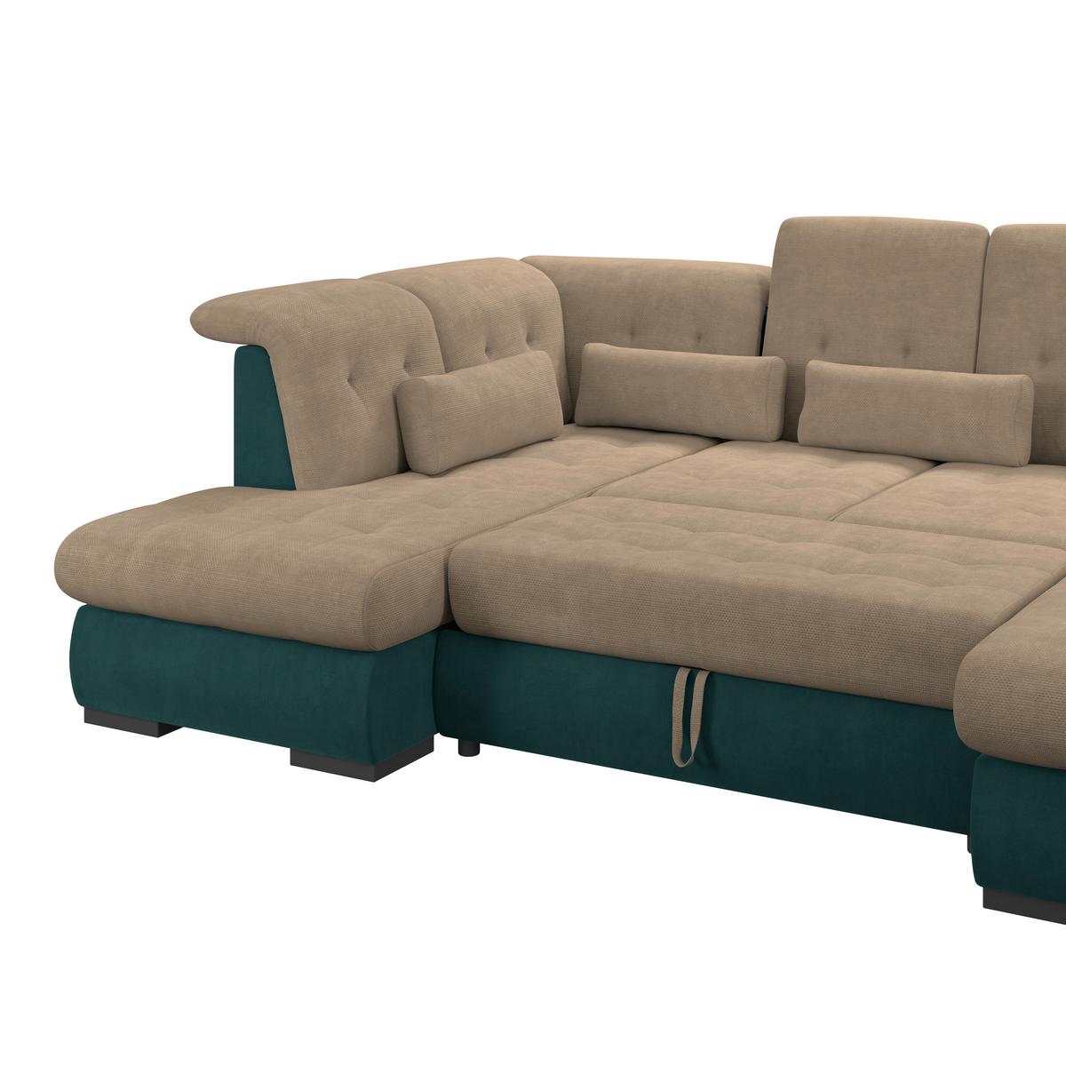 Wohnlandschaft Madera Dunkelbraun U: 212x358x190 cm - Türkis/Dunkelbraun, KONVENTIONELL, Kunststoff/Textil (212/358/190cm)