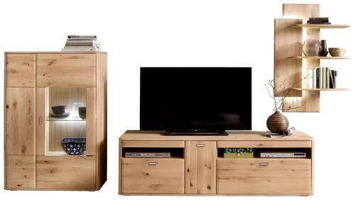 Wohnkombination Massiv 3-Tlg. Ravello Eichefarben - Eichefarben, Design, Glas/Holz (340/194/50cm) - Livetastic