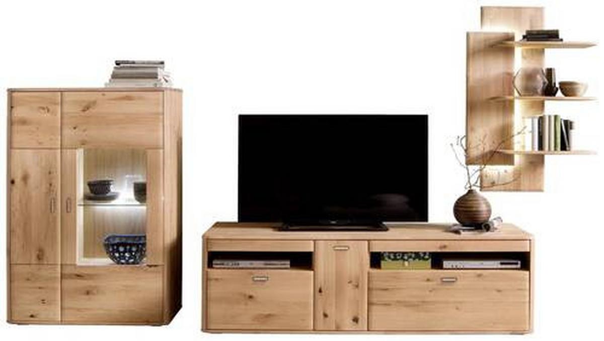 Wohnkombination Massiv 3-Tlg. Ravello Eichefarben - Eichefarben, Design, Glas/Holz (340/194/50cm) - Livetastic