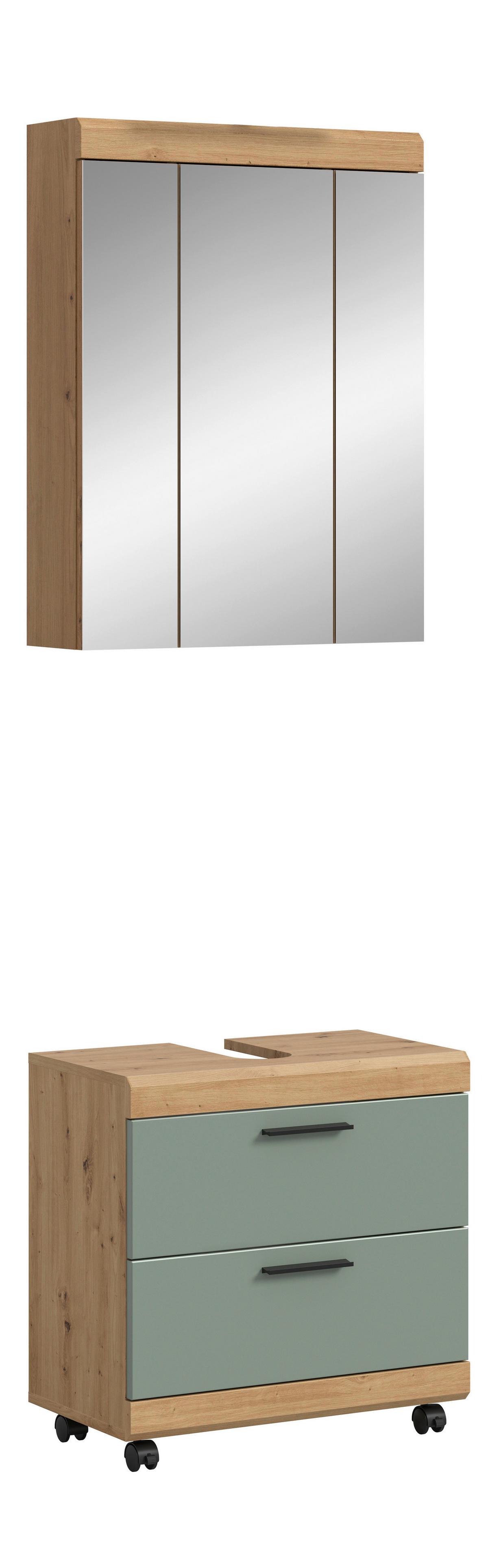Badezimmer Scout Salbeigrün/Eiche Dekor B: 60cm - Salbeigrün/Schwarz, Trend, Glas/Holzwerkstoff (60cm) - MID.YOU