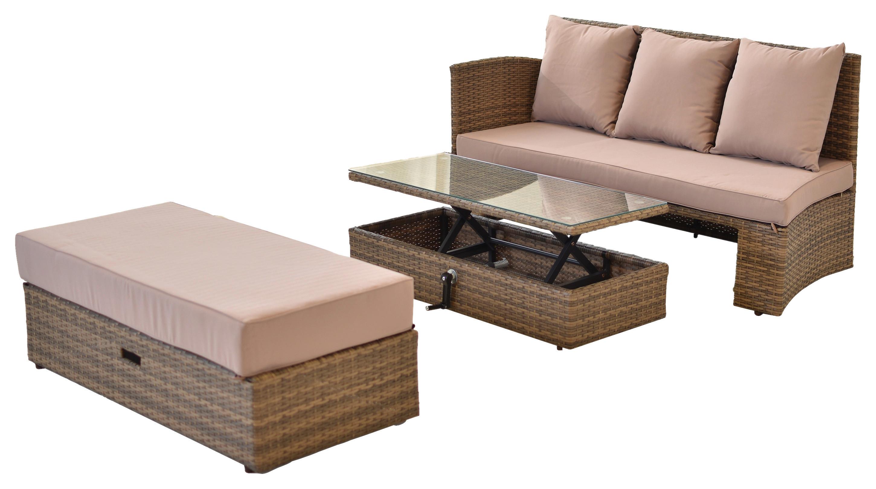 Gartenmöbel Set 3-tlg Metall/Kunststoff mit Kissen - Beige/Naturfarben, MODERN, Kunststoff/Metall - Gardenson
