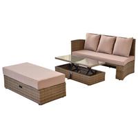 Gartenmöbel Set 3-tlg Metall/Kunststoff mit Kissen - Beige/Naturfarben, MODERN, Kunststoff/Metall - Gardenson
