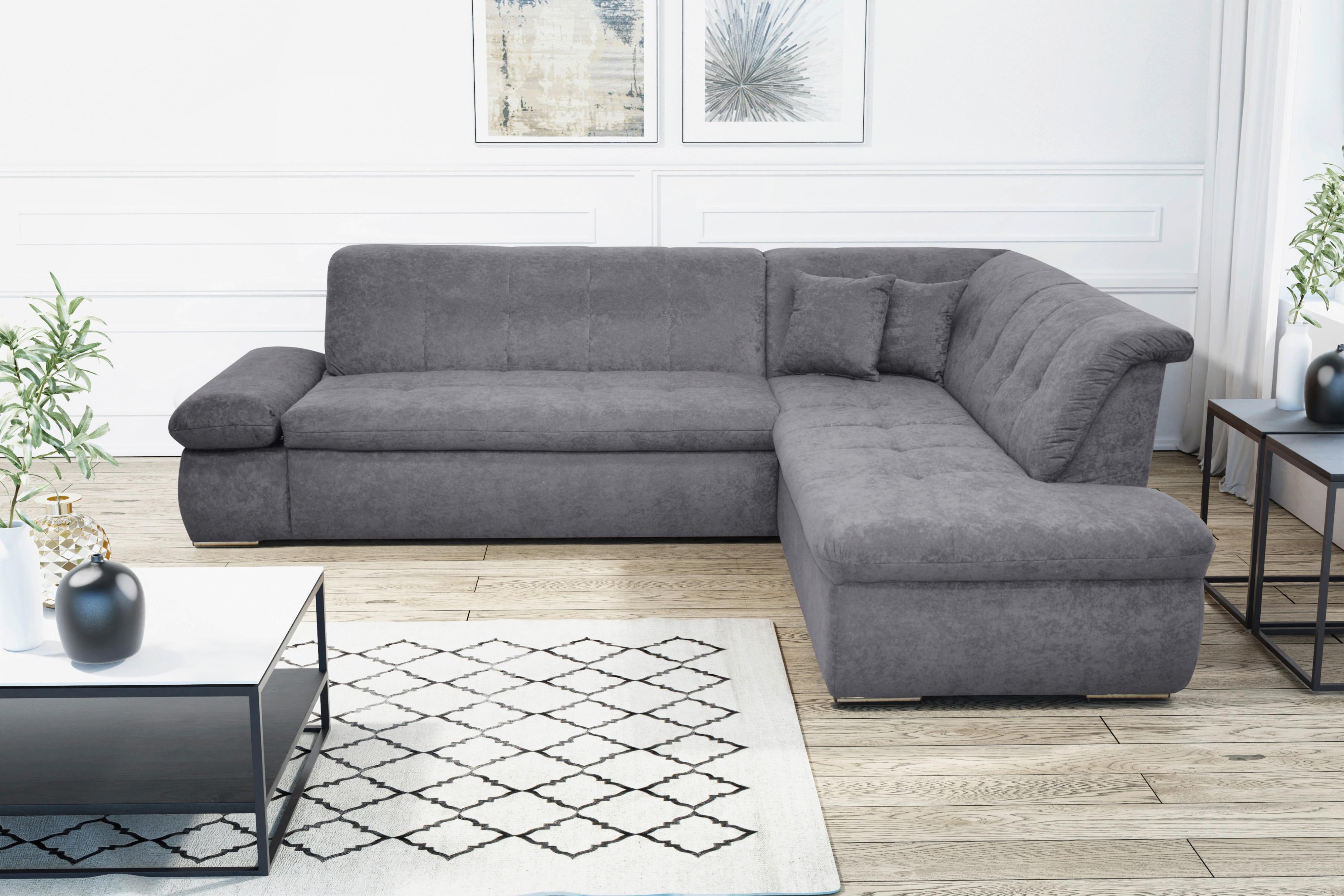 Ecksofa Mit Schlaffunktion Moric Dunkelgrau Mikrofaser - Chromfarben/Dunkelgrau, KONVENTIONELL, Textil (273/216cm) - MID.YOU