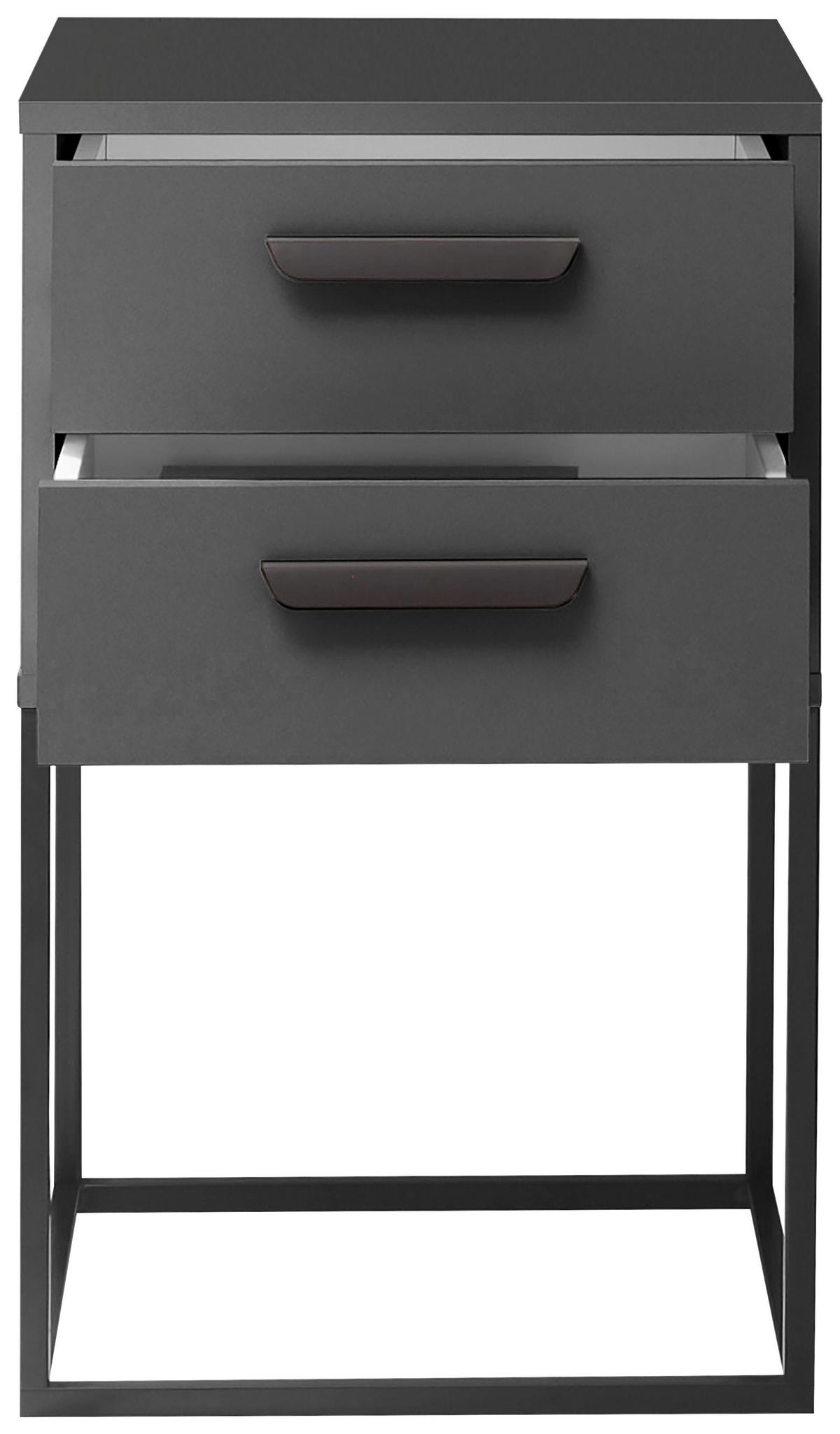 Nočný stolík SUNA 2 zásuvky dekor grafit - čierna/grafitová, Modern, kov/kompozitné drevo (40/65/38,5cm)