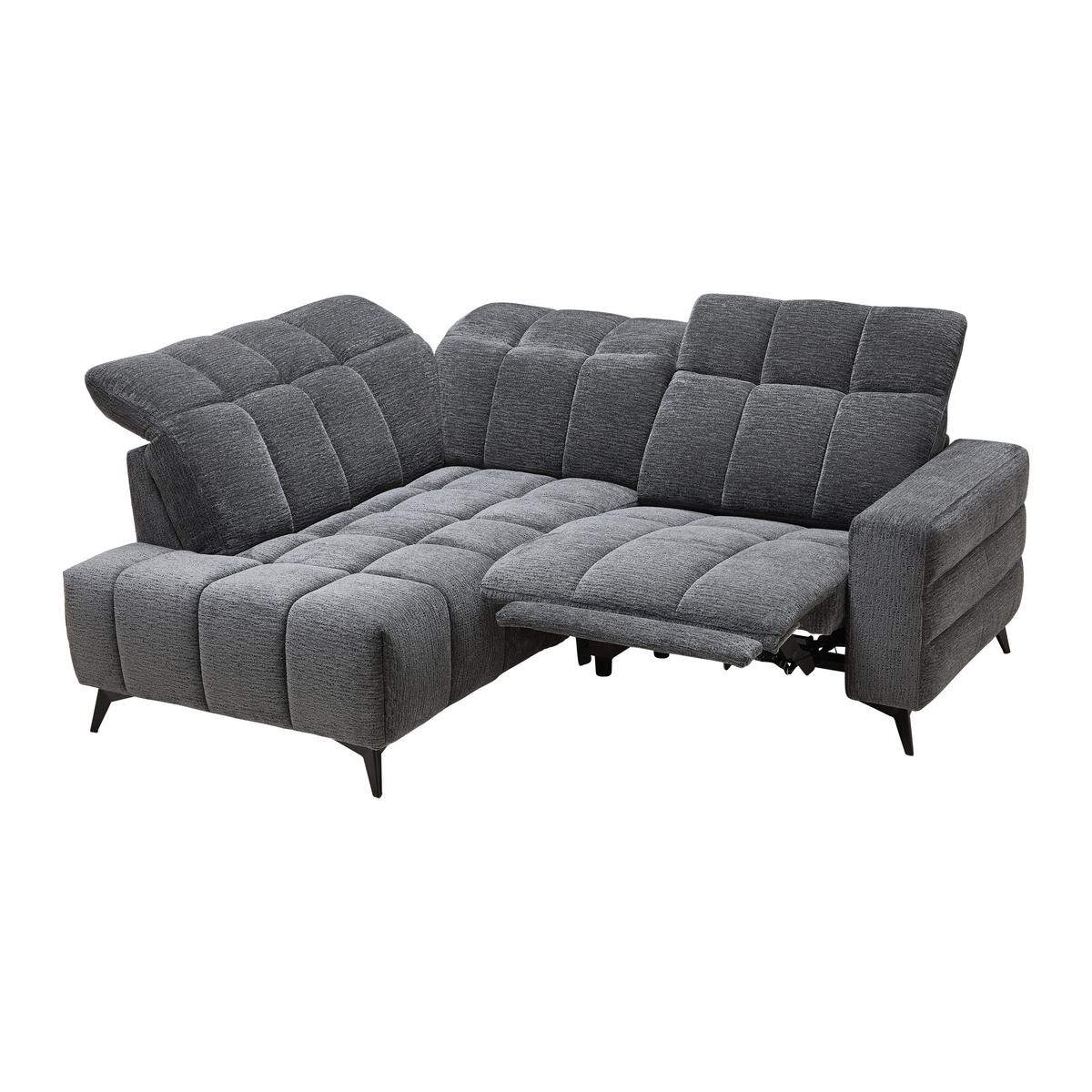 Rohová sedačka PARIS, levá, tmavě šedá, el.relax.funkce - černá/tmavě šedá, Konvenční, kov/dřevo (182/215cm) - Mömax