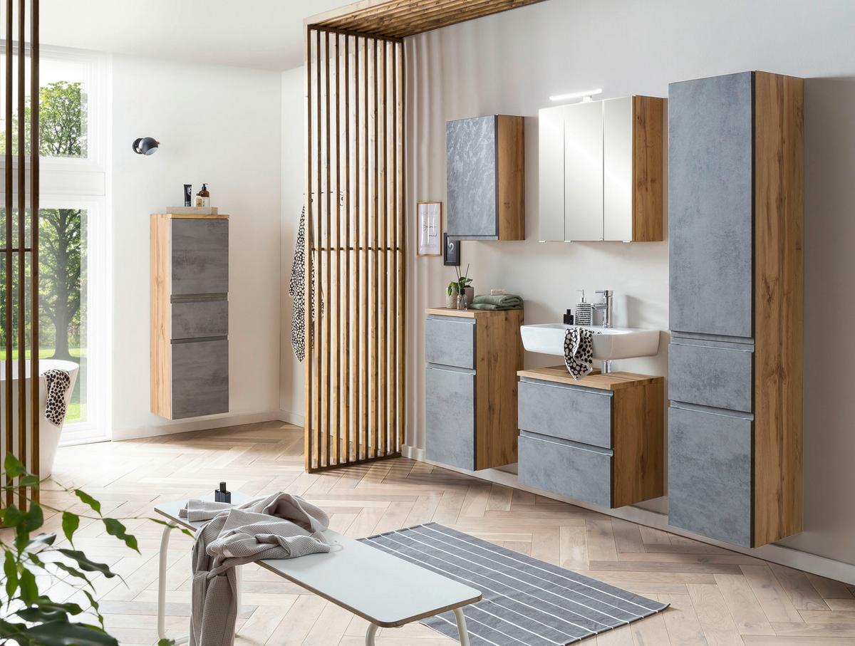 Waschbeckenunterschrank Varese B: 60 cm Hellgrau/Eiche Wotan - Eiche Wotan/Hellgrau, MODERN, Holzwerkstoff (60/56/35cm) - Held