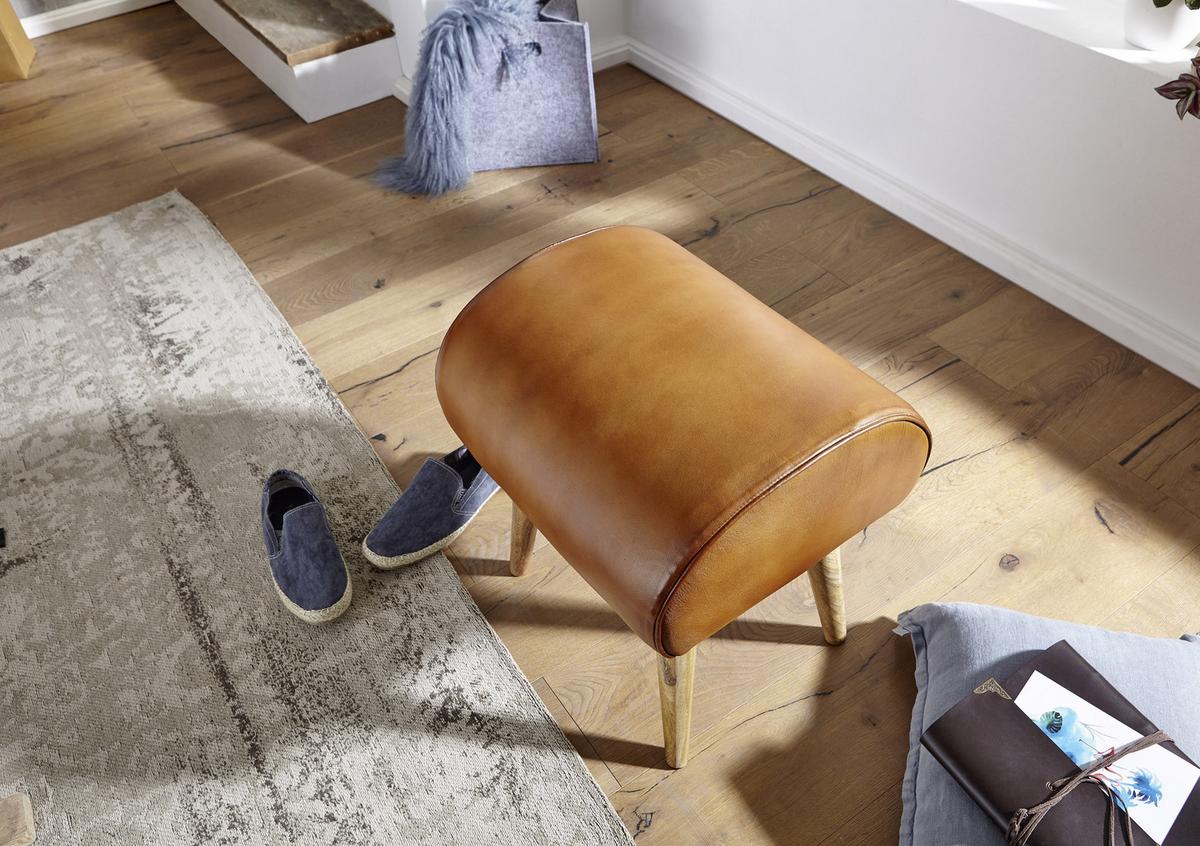 Hocker Leder Braun Sitz Gepolstert H: 53 cm Rechteckig - Naturfarben/Braun, MODERN, Leder (45/53/40cm) - MID.YOU