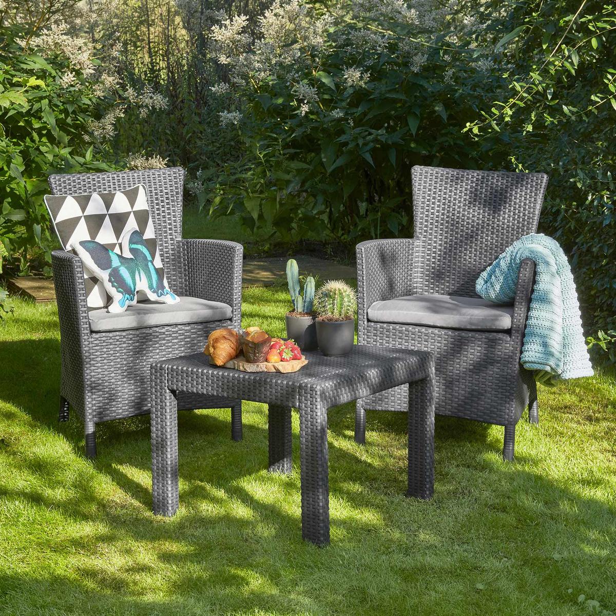 Balkonmöbel Set Rosario Aus Polyrattan Mit Kissen - Hellgrau/Graphitfarben, MODERN, Kunststoff - Keter