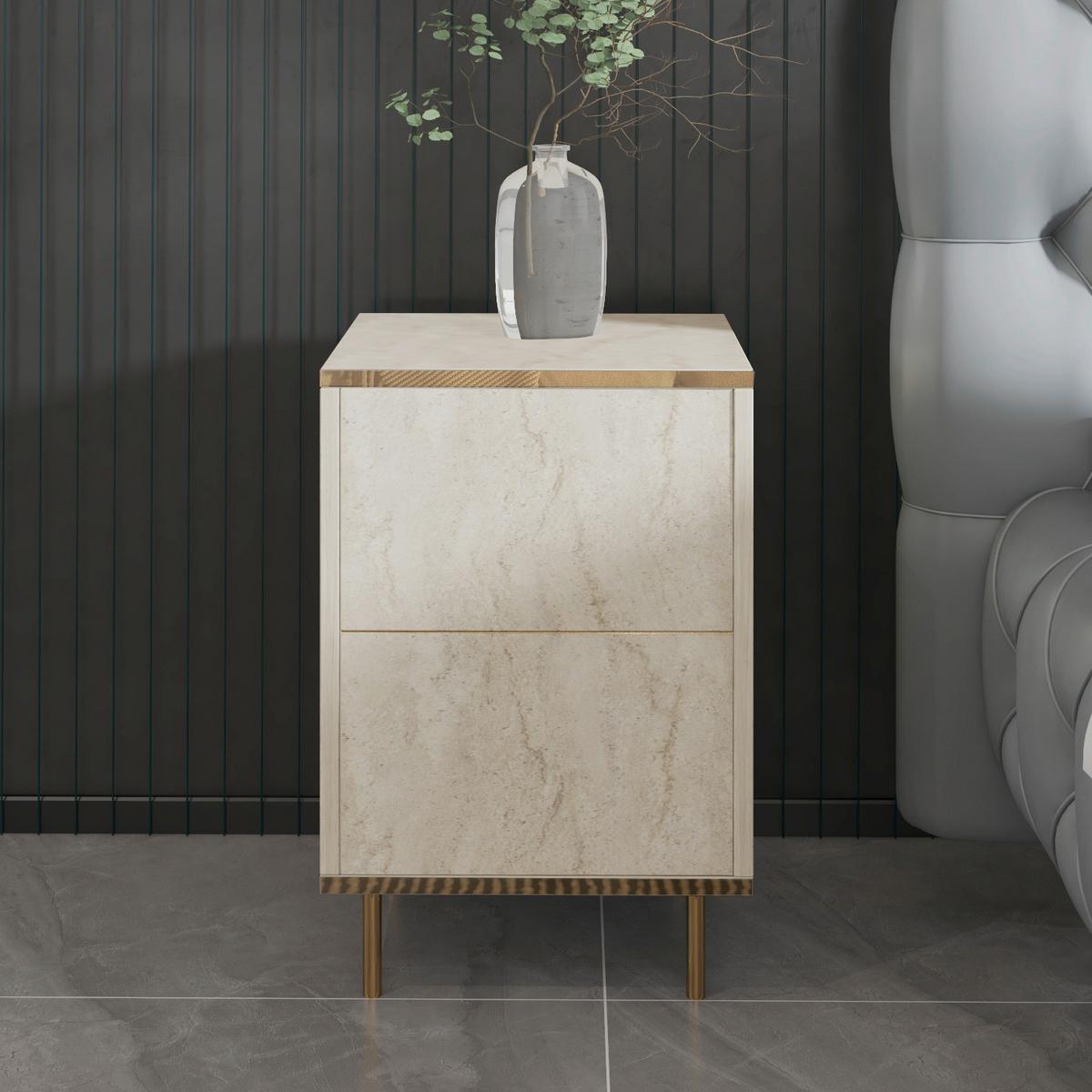 Nachttisch Imaj Beige B: 40cm - Beige/Schwarz, Design, Holzwerkstoff/Metall (40/60/35cm) - Livetastic
