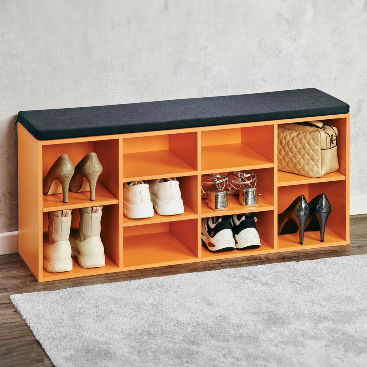 Schuhregal mit Sitzkissen Orange, Schwarz, B: 103,5 cm - Schwarz/Orange, Basics, Holzwerkstoff/Textil (103,5/48/29,5cm) - Kesper