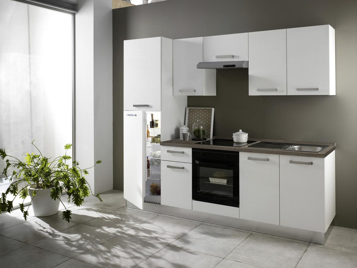 Küchenzeile Belluna Mit Geräten 250 Cm Weiß/eiche Elegant - Basics (250cm) - MID.YOU