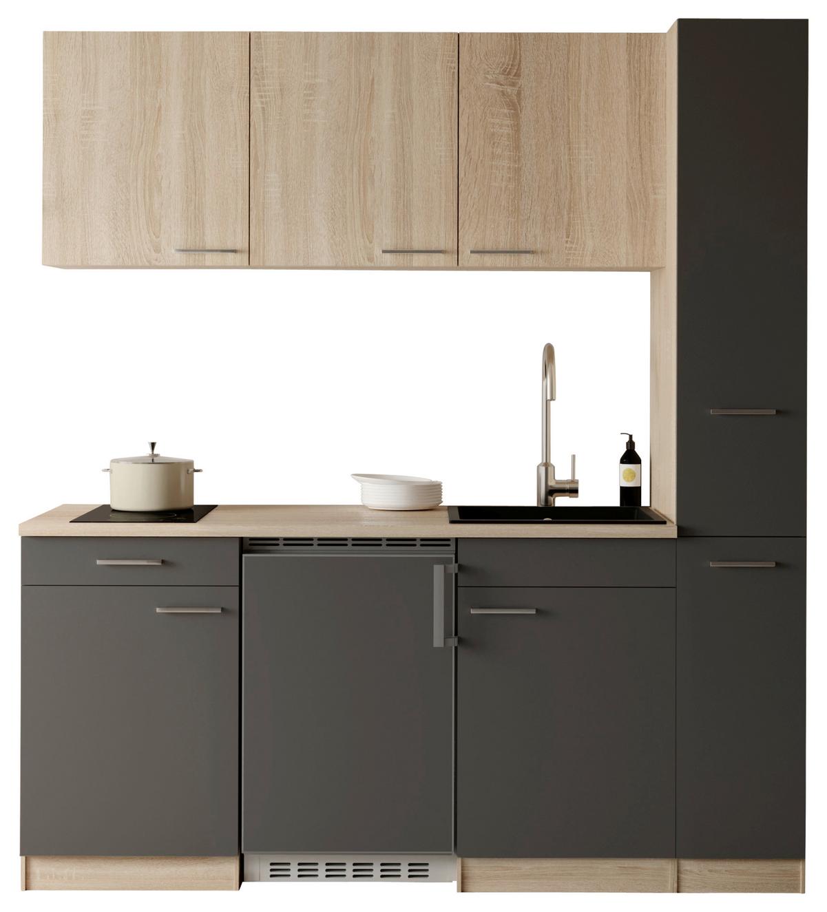 KÜCHENBLOCK Ingrid, Grau B: 180 cm - Eichefarben/Grau, Design, Holzwerkstoff (180cm) - Respekta