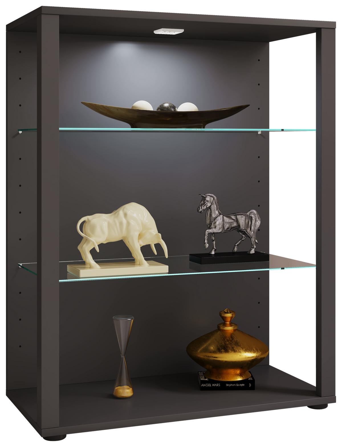 Vitrine Glasol XL B: 70 cm Stehend Anthrazit - Anthrazit/Schwarz, MODERN, Glas/Holzwerkstoff (70/90/35cm) - MID.YOU