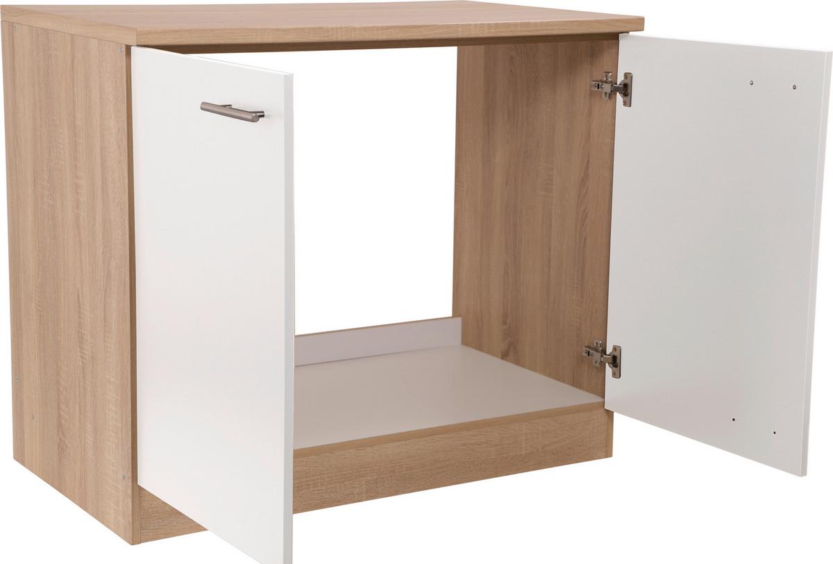 Spülenunterschrank Merle Weiß/Eiche Dekor B:100cm - Eichefarben/Weiß, Basics, Holzwerkstoff (100/84,8/60cm) - Respekta