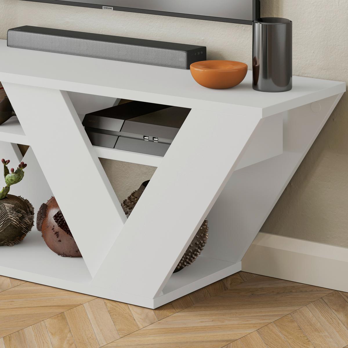 Lowboard Pipralla Fernsehtisch - Weiß, Design, Holzwerkstoff (110/30/40cm) - Livetastic