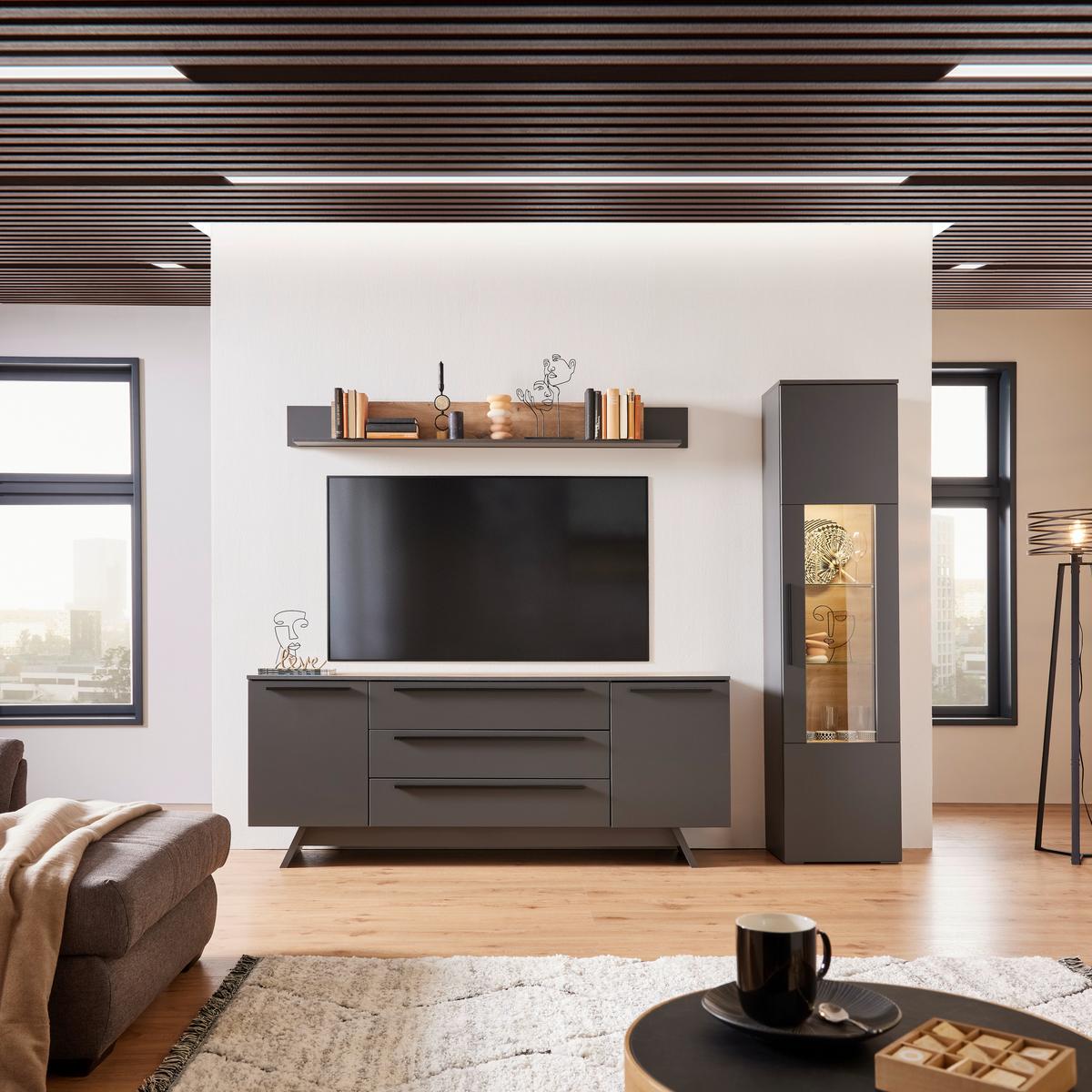 Wandboard Atlanta B: 180 cm Eiche Anthrazit - Eichefarben/Anthrazit, MODERN, Holzwerkstoff (180/19,8/16,6cm)