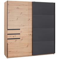 Skriňa s posuvnými dverami OLDENBURG dub Artisan/sivé sk. - čierna/sivá, Konventionell, kov/kompozitné drevo (180/198/65cm)