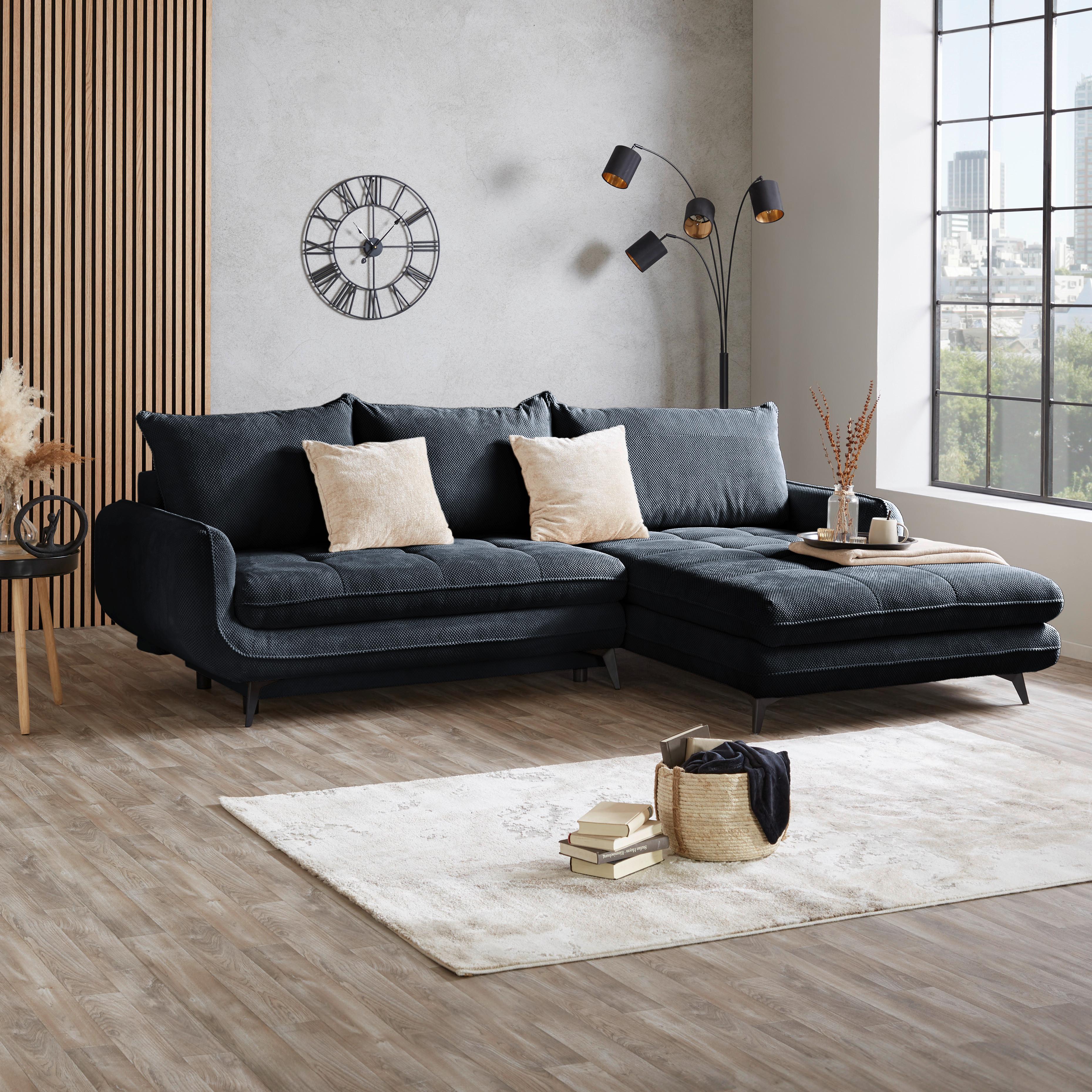 Ecksofa Wave - Schwarz, MODERN, Holz/Textil (266/189cm)