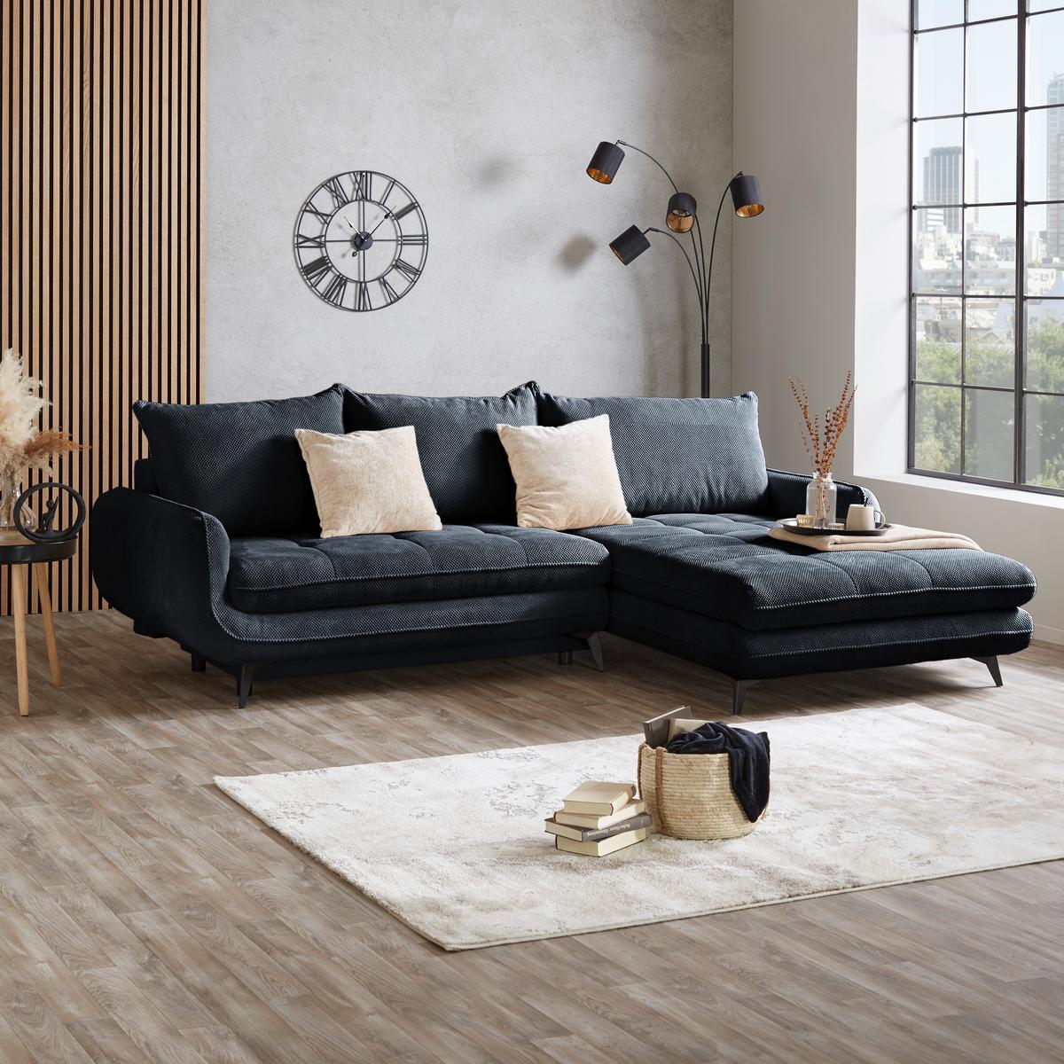 Ecksofa Wave - Schwarz, MODERN, Holz/Textil (266/189cm)