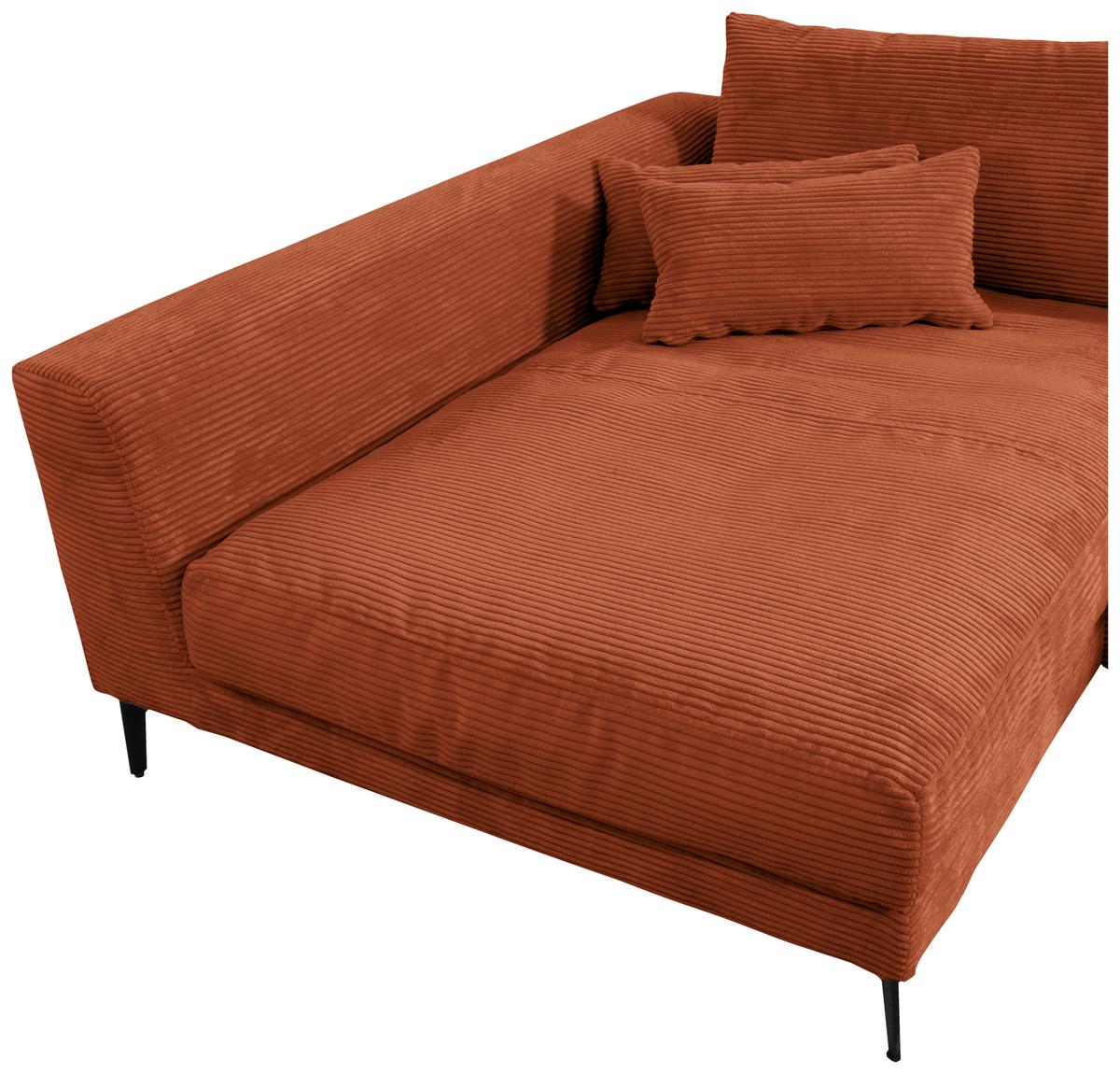 Ecksofa Berlin Cord Kupferfarben 172x313 Cm - Schwarz/Kupferfarben, Design, Textil (172/313cm) - Livetastic