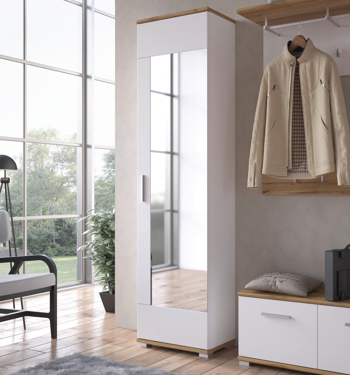 Garderobenschrank Hola Weiß/Eiche Wotan B: 50 cm - Eichefarben/Eiche Wotan, Trend, Glas/Holzwerkstoff (50/198,5/33,5cm)