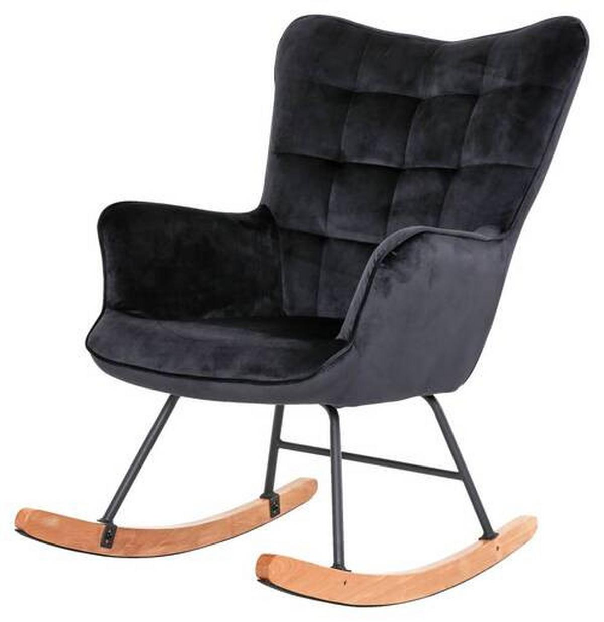 Schaukelstuhl mit Armlehnen Richie Echtholz/Samt Schwarz - Buchefarben/Schwarz, MODERN, Holz/Textil (72/92/92cm) - MID.YOU