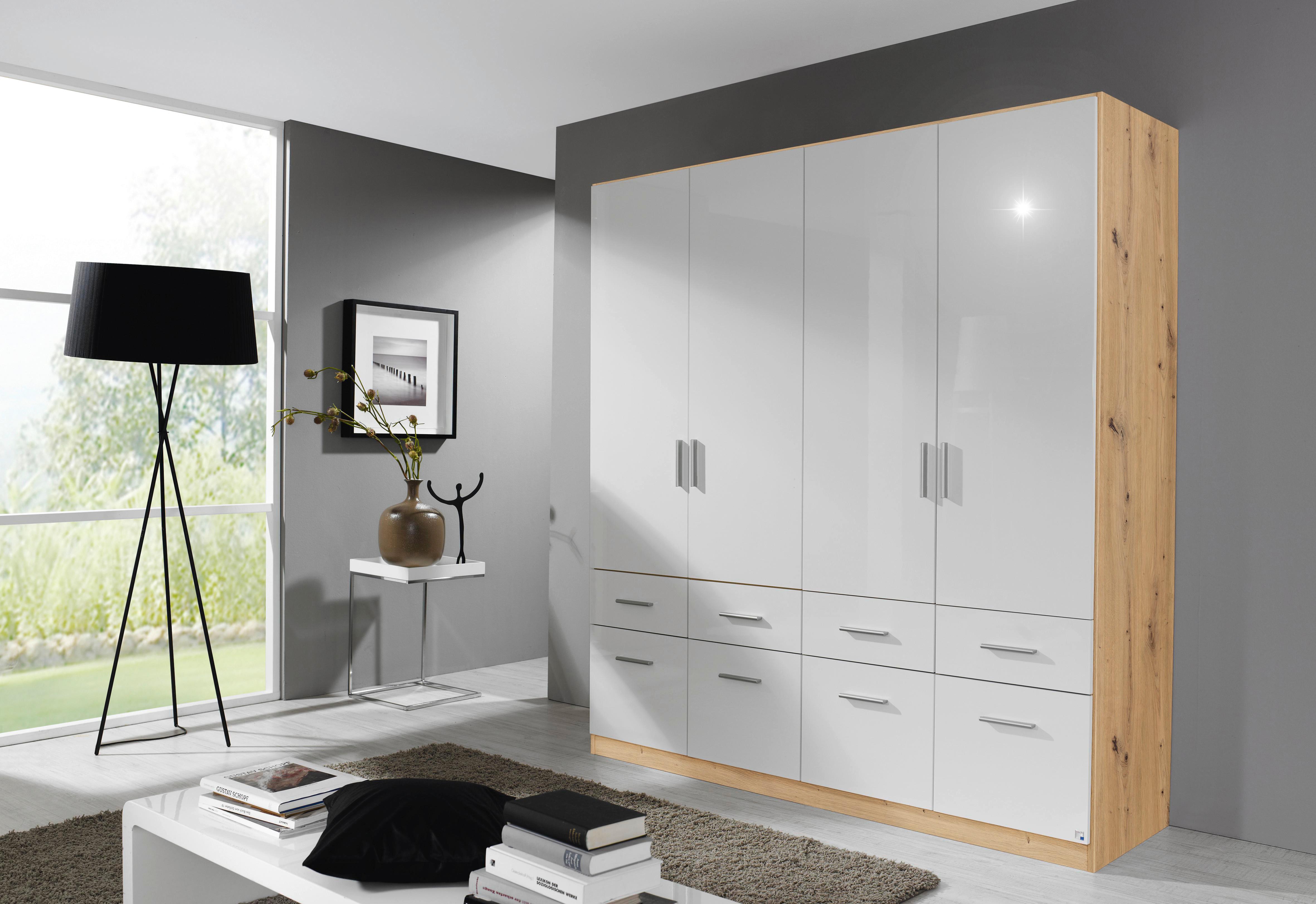 Drehtürenschrank Berlin Weiß/Eiche Artisan B: 181 cm - Weiß Hochglanz/Eiche Artisan, MODERN, Holzwerkstoff (181/210/54cm) - Rauch Möbel