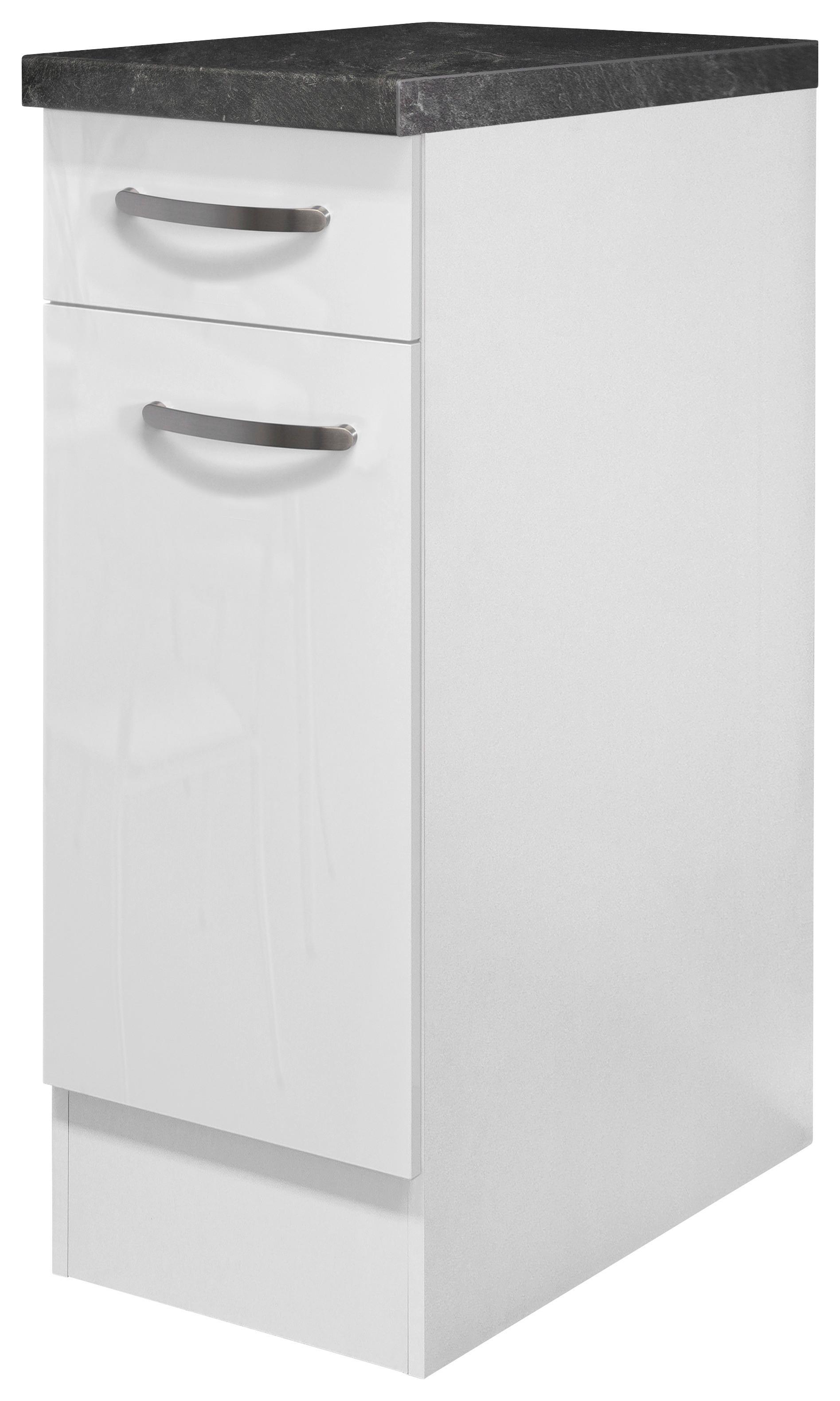 Küchenunterschrank Alba B: 30 cm Weiß/Schiefer mit Lade - Schieferfarben/Weiß Hochglanz, MODERN, Holzwerkstoff (30/86/60cm)