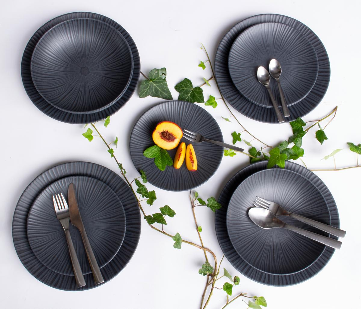 Tafelservice Keramik 4 Personen Geschirr Set Schwarz - Schwarz, Basics, Keramik - Creatable