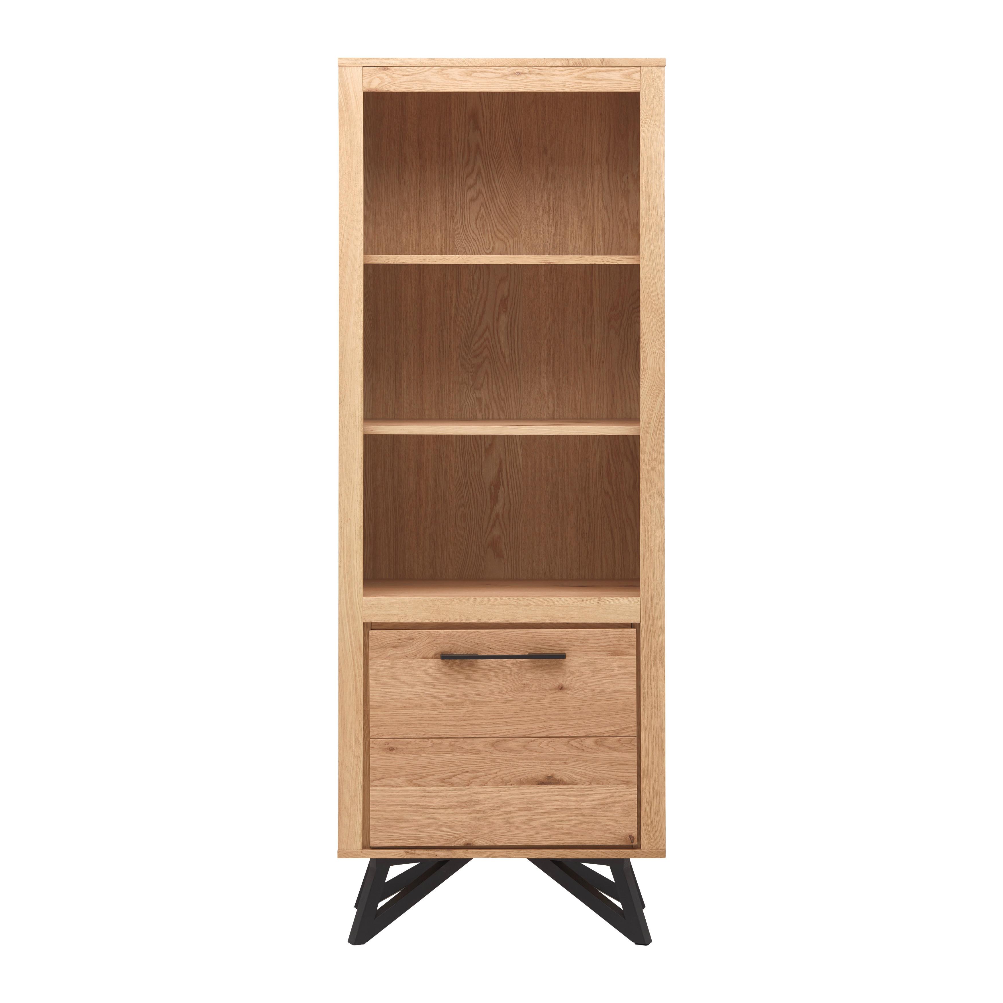 Vitrína Emilio Dub - barvy dubu/černá, Moderní, kov/dřevo (65/175/40cm) - Bessagi Home