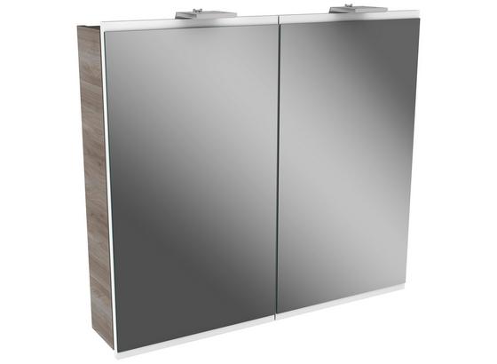 Spiegelschrank mit Türdämpfer + Led Lima B: 80cm, Weiß+esche - Eschefarben, MODERN, Glas/Holzwerkstoff (80/73/15,5cm) - Fackelmann Spiegelschrank mit Türdämpfer + Led Lima B: 80cm, Weiß+esche - Eschefarben, MODERN, Glas/Holzwerkstoff (80/73/15,5cm) - Fackelmann